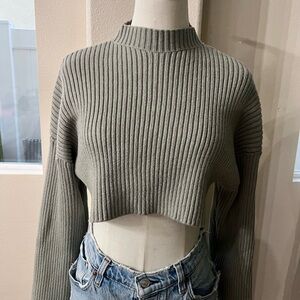 Mable Ribbed  Olive Green Cropped Sweater